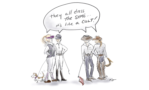 Karen Rohlf Dressage Naturally cartoon about people dressing the same